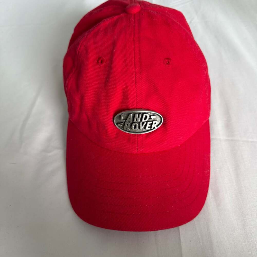 Land Rover Red Cotton Hat with Pewter Metal Logo Shield Pin Cap